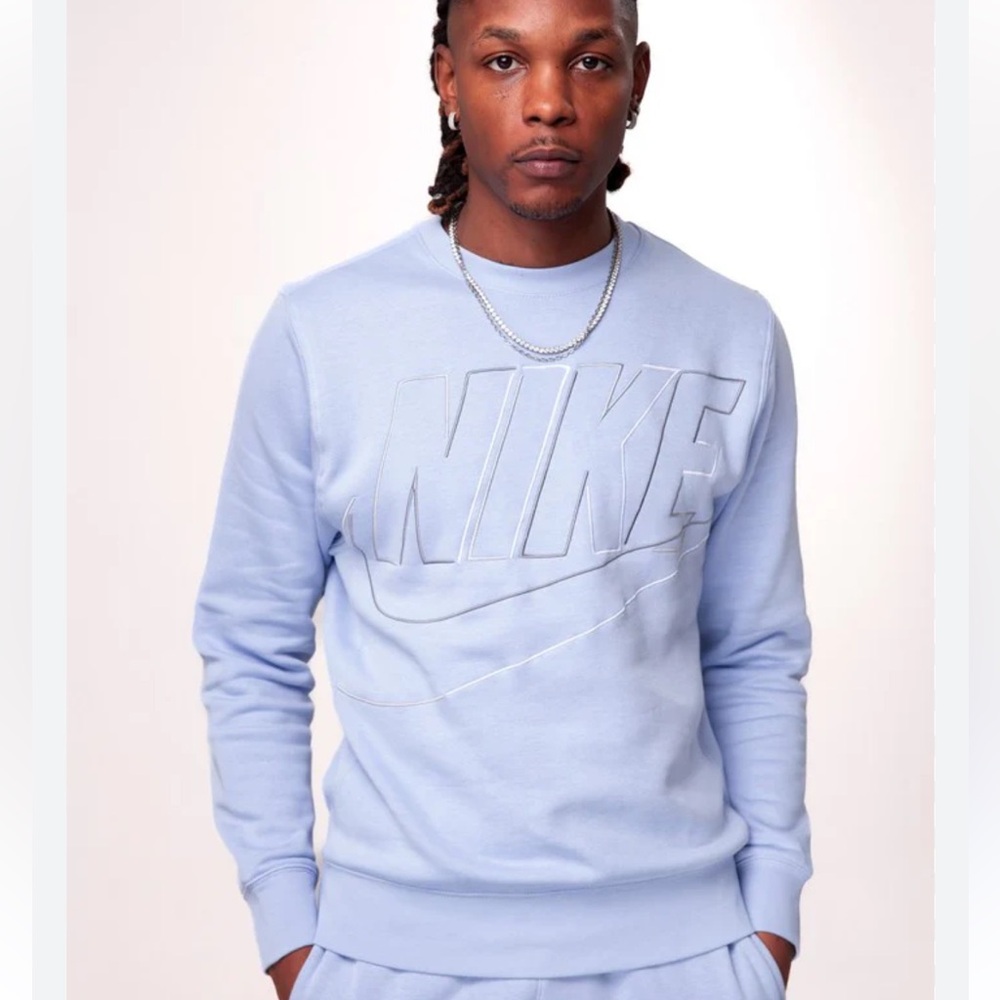 Nike Club Fleece Men's Light Blue Crewneck Sweater Sweatshirt Large Cotton Blend
